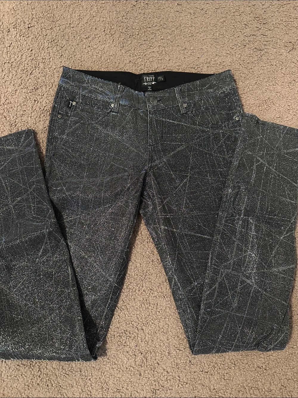 Tripp NYC Women’s Silver-Gold Glitter Skinny Jeans